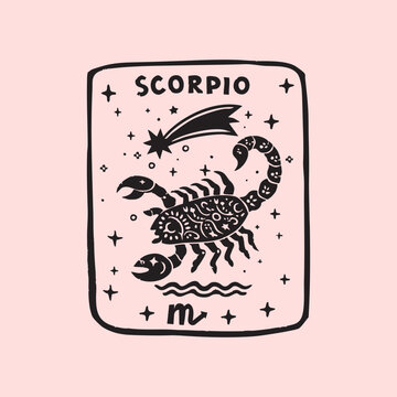 Naive folk illustration of Scorpio. Trendy vector illustration.
