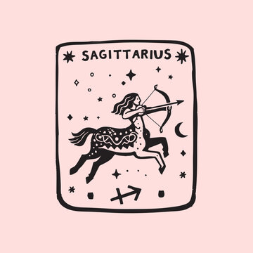 Naive folk illustration of Sagittarius. Trendy vector illustration.
