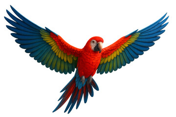 Fototapeta premium Scarlet macaw parrot flying with colorful wings