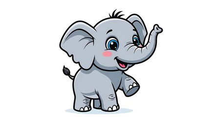 Obraz premium Cartoon elephant with raised trunk smiling.