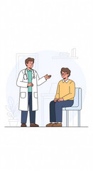 病院の診察室で対話する医師と患者のイラスト（医療・受診・健康診断・カウンセリング）