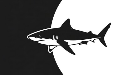 Fototapeta premium Black and white shark silhouette illustration.