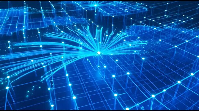 A futuristic digital world map with interconnected nodes and glowing lines