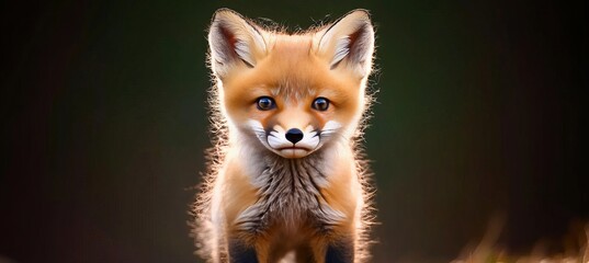 Fototapeta premium Charming Red Fox Cub Curiously Exploring Its Dark Forest Habitat in Search of Adventure and Play