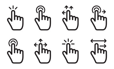 Fototapeta premium Interactive touch screen hand gesture icons with directional arrows for swiping scrolling and clicking actions