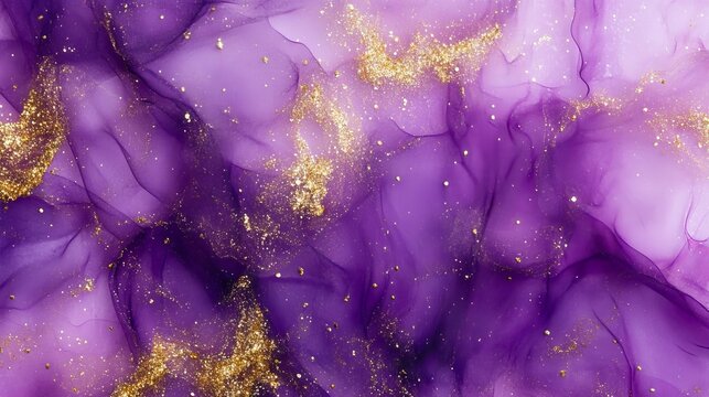 Elegant Abstract Design Featuring Purple Waves and Golden Shimmers, Perfect for Modern Backgrounds