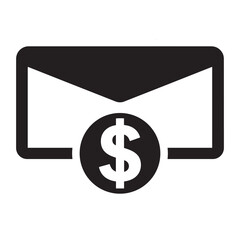 Professional icon featuring envelope and dollar sign symbolizing digital billing, email marketing ROI, paid subscriptions, and electronic financial business communications.