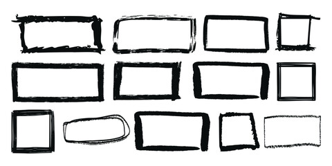 Obraz premium Crayon Square Shapes Vector Set. Collection of writing by children pastel rectangular and square geometric shapes. 