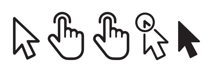 Computer mouse cursor and hand pointer clicking icons set isolated on white background web interface symbols