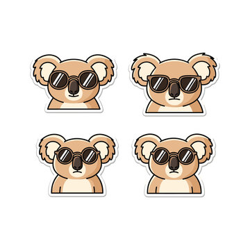 Koala characters wearing sunglasses in cartoon style on white background