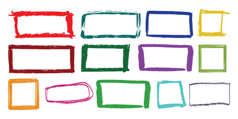 Obraz premium Crayon Square Shapes Vector Set. Collection of writing by children pastel rectangular and square geometric shapes. 