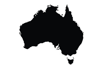 A striking black silhouette outlines the continent and islands of Australia