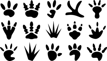 Collection of Black Animal Paw Prints and Footprints White Background track