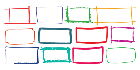 Obraz premium Crayon Square Shapes Vector Set. Collection of writing by children pastel rectangular and square geometric shapes. 