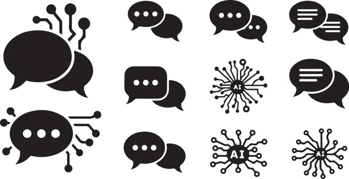 Black and white chat bubble icons for communication concepts
