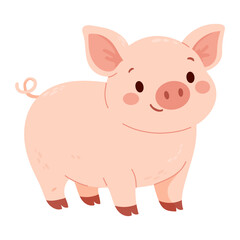Fototapeta premium Vector illustration of cute pig. Cartoon character of farm animal. Concept for kids print, children book, educational cards and patterns.