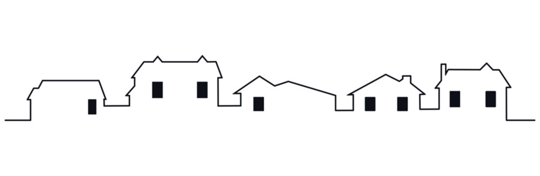 Simple line art houses with dark windows on white background home building