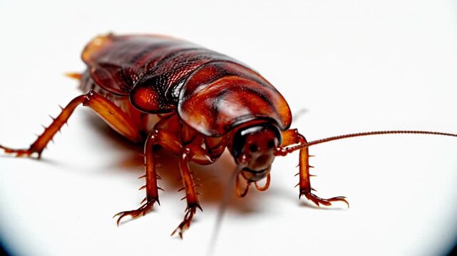 Cockroach macro with white background.