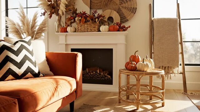 Cozy autumn living room decor.