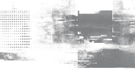 Fototapeta premium Abstract grayscale composition with varying dot density and geometric shapes dots circles