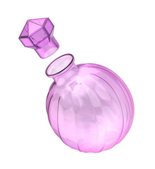 Empty decorative purple glass bottle on transparent background