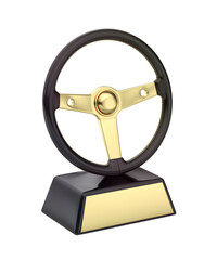 Gold steering wheel award on transparent background