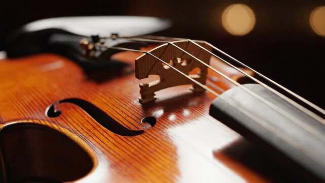 Violin close up detailed texture warm lighting musical instrument