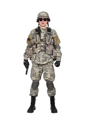 Fototapeta premium Armed soldier front view