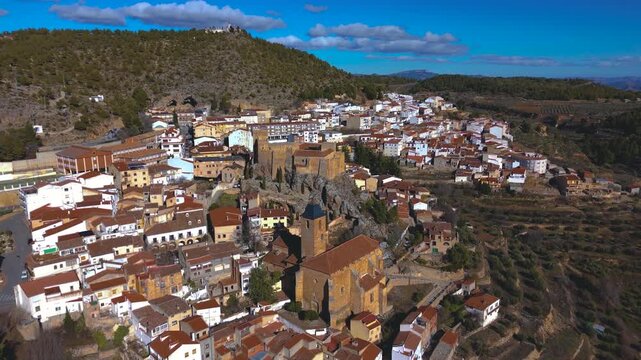 Aerial view of Yeste, Albacete province, Castilla-La Mancha, Spain