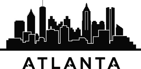 Atlanta Georgia city skyline silhouette black and white vector illustration with modern typography text isolated on white background for travel tourism and urban architectural design. ©  anatomy bodybuildin