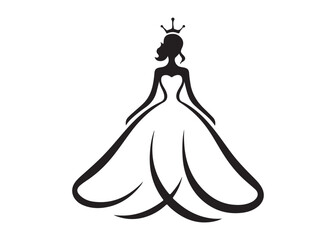 fairytale princess logo silhouette vector, beauty queen head logo silhouette vector, queen logo with a crown on her head, beauty queen luxury dress vector logo silhouette design on white background © Adobe design