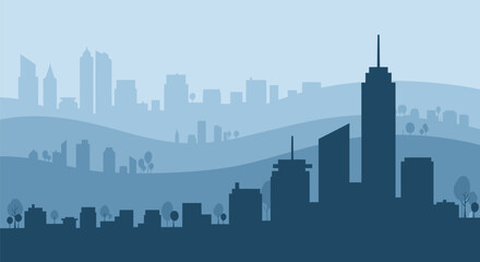 Obraz premium City Skyline Silhouette Against Fading Hills.
