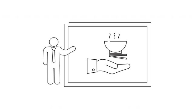 Presentation on Food Service - Line Art Illustration.