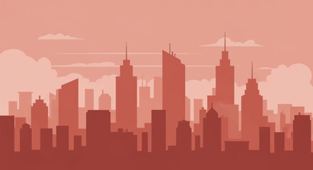Obraz premium City Skyline Silhouette Against Pink Sky.