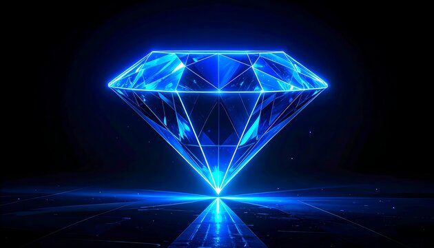 A large blue diamond glowing brightly in the dark