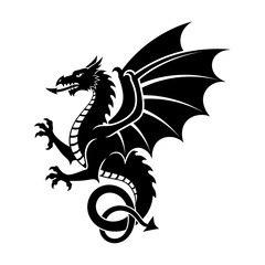 Black Silhouette of a Mythical Dragon with Wings Spread.