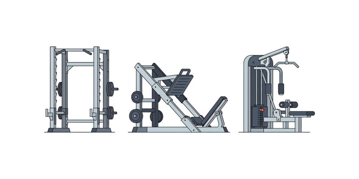 collection of vector illustrations of weight lifting equipment in the gym.