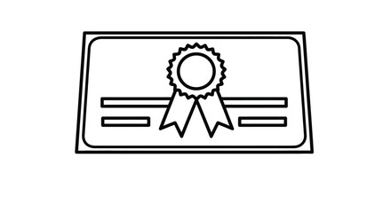 Fototapeta premium Simple black outline icon representing a formal certificate or official award document with a seal