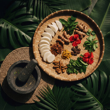 Traditional Indonesian herbal beauty treatment with sliced bengkoang
