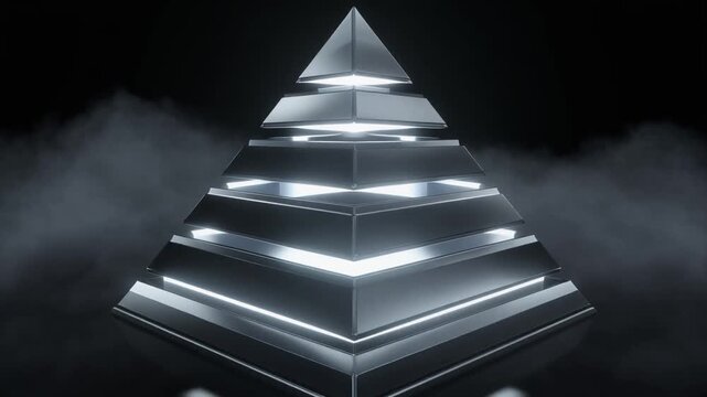 Corporate Hierarchy Structure Animation with Metallic Pyramid Leadership Tiers