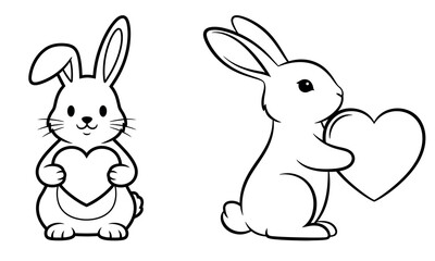 Fototapeta premium Two adorable rabbits holding hearts in a sweet valentine's day illustration