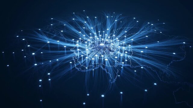 Global network of interconnected nodes and data points across continents