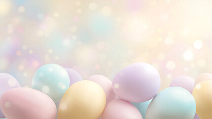 Soft Pastel Easter Egg Background With Bokeh Lights And Copy Space For Greeting Design