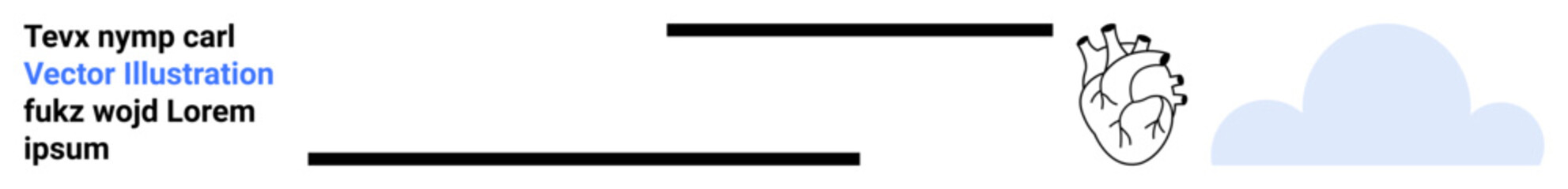 Health awareness, medical education, anatomy studies, digital collateral, minimalist design, conceptual art. Stylized anatomical heart with text lines and cloud. Health awareness and medical