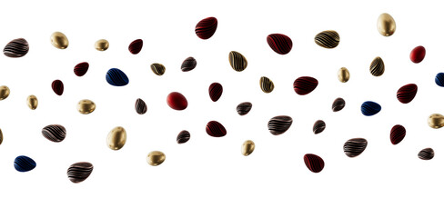 Elegant arrangement of decorative Easter eggs in various colors and designs, perfect for seasonal themes and spring prom © vegefox.com