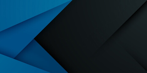Abstract dark gray background with overlap blue triangle color shapes pattern element concept design. Cool and futuristic banner style.