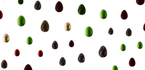A collection of colorful and decorated Easter eggs arranged on a clean white background. Perfect for Easter greetings an © vegefox.com
