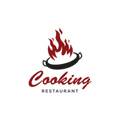 Logo template for a rustic retro vintage cooking pot or frying pan. Logo for a restaurant.