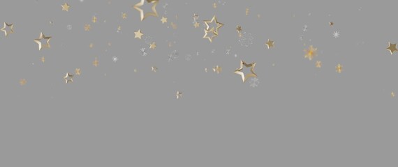 Elegant gold stars and snowflakes falling on a gray backdrop. Great for holiday greetings and celeb © vegefox.com