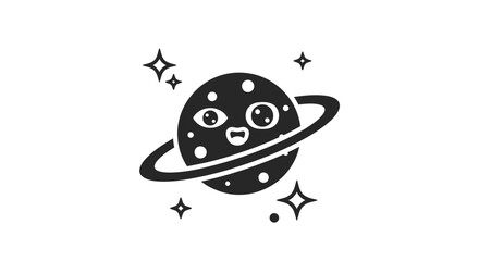 Cartoon planet with smiling face.